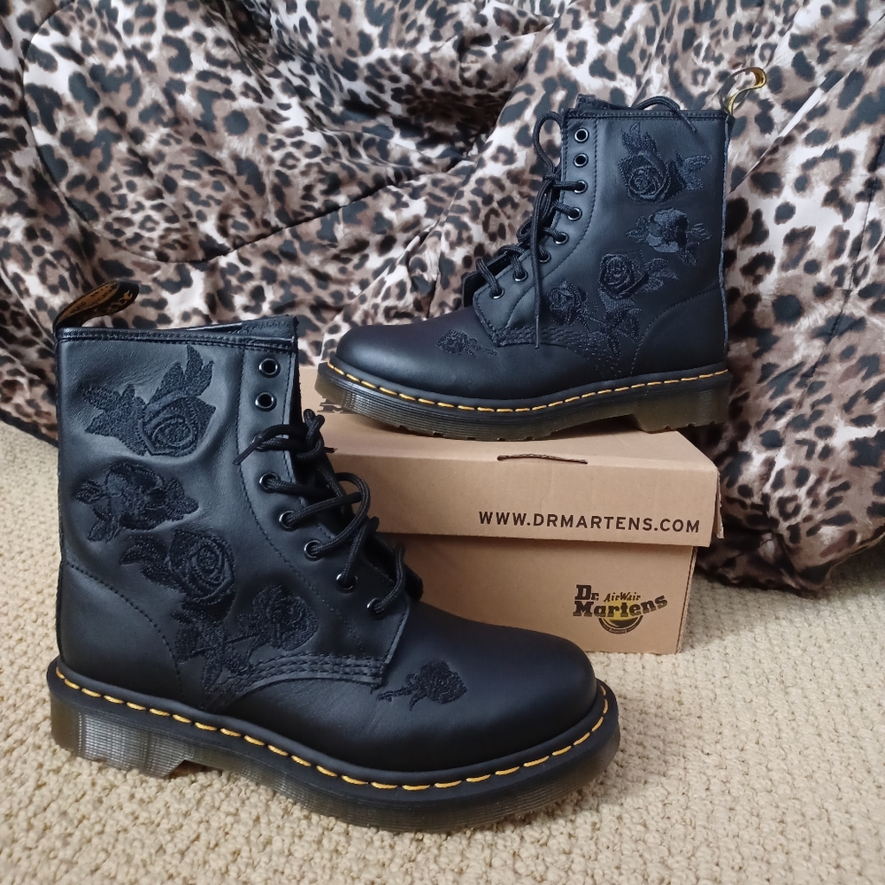 Rose Embroidered Doc Martens Boots